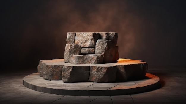 A fire pit with a stone base and a fire pit.