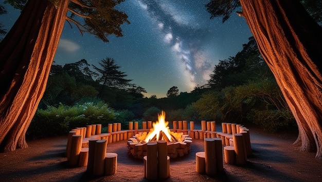 a fire pit with a view of the stars and the stars