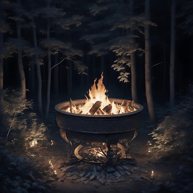 A fire pit in the woods