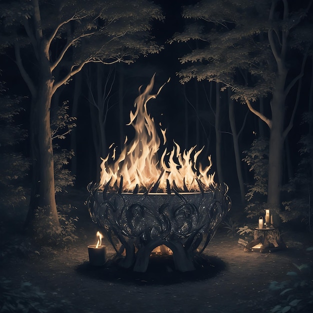 A fire pit in the woods