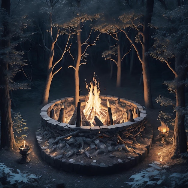 A fire pit in the woods