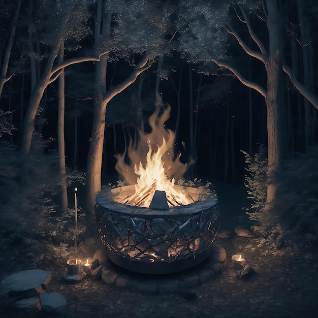 A fire pit in the woods