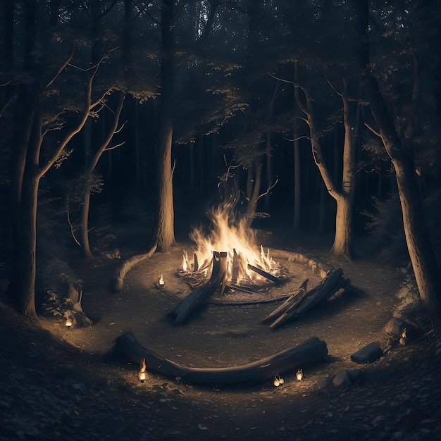 A fire pit in the woods