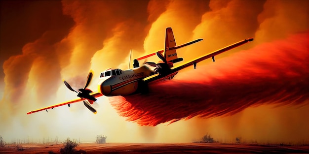 Fire plane dropping water on a forest fire Ia generative