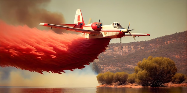 Fire plane dropping water on a forest fire Ia generative