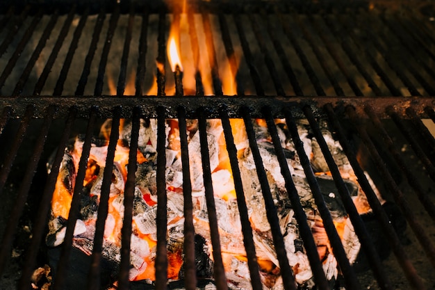 Fire preparing for grilling on charcoal