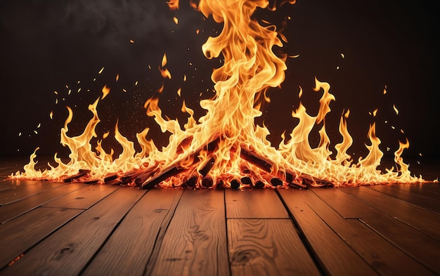 a fire in a room with a black background