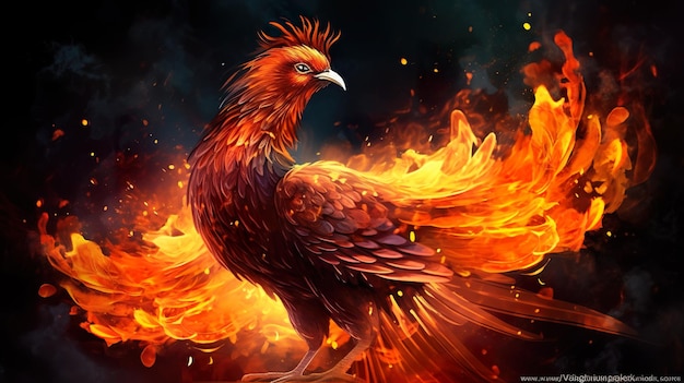 A fire rooster is burning in flames.