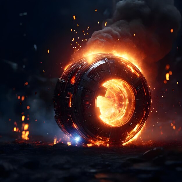 fire spark in a dark sci fi 8k detailing