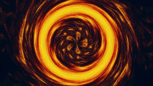 Fire swirl burning vortex glitter orange red golden sparks flame round whirl spinning on dark black