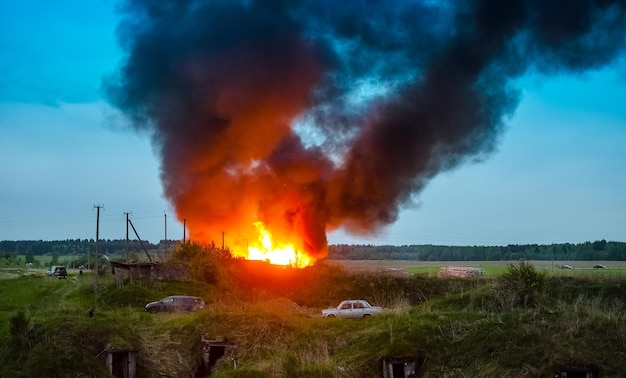 Fire in the village in hot weather