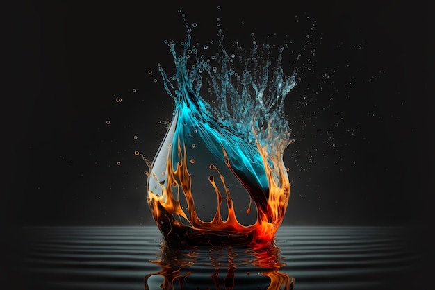 Fire and water splash Dynamic concept of two opposite elements Heat hot and cold freeze concept