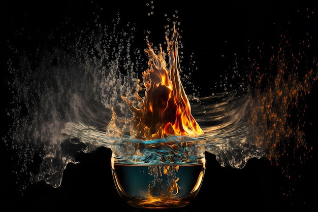 Fire and water splash Dynamic concept of two opposite elements Heat hot and cold freeze concept