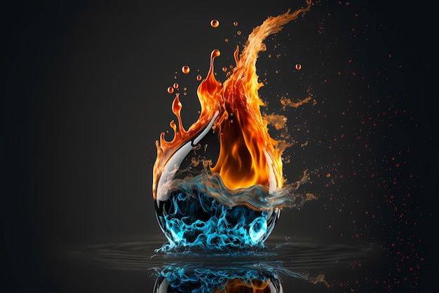 Fire and water splash Dynamic concept of two opposite elements Heat hot and cold freeze concept