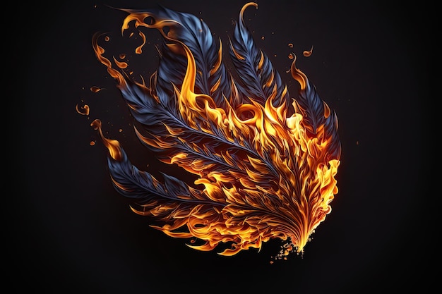 A fire with feathers on it and the word fire on the bottom