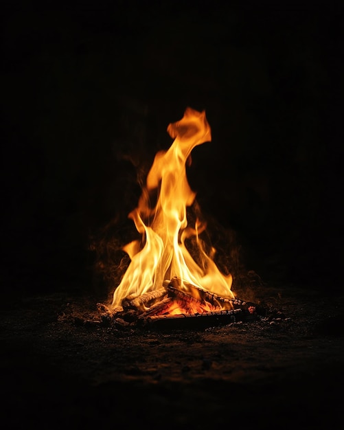 a fire with flames in the background and a black background