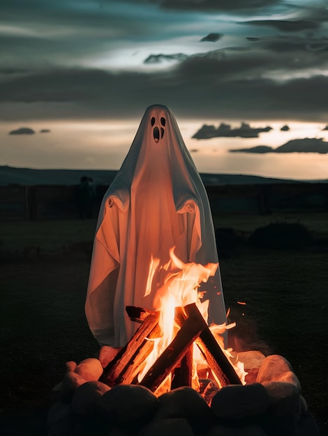 a fire with a ghost on it and a ghost on the top