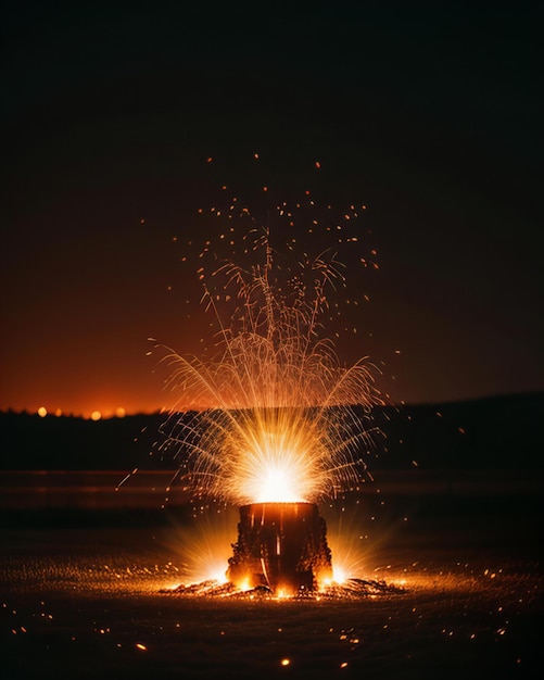 Photo a fire with sparks flying around it and a star that is lit up