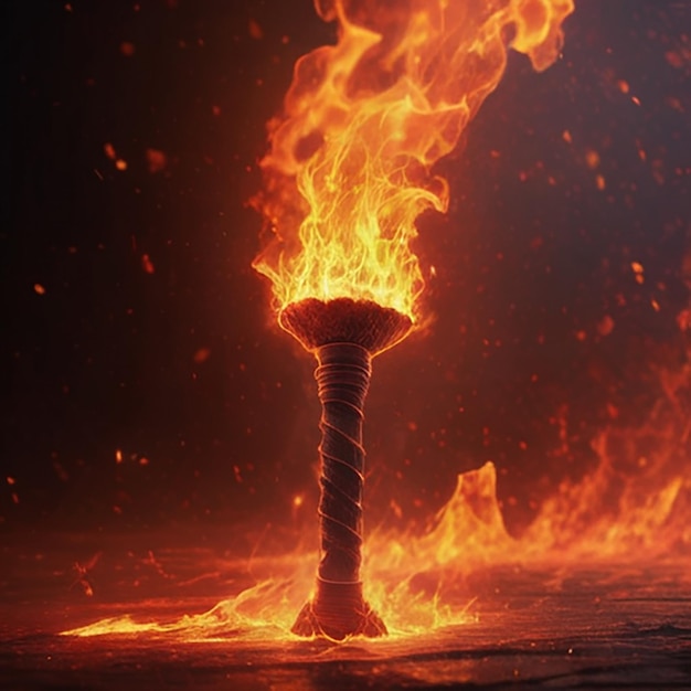 a fire with a torch that has flames coming out of it