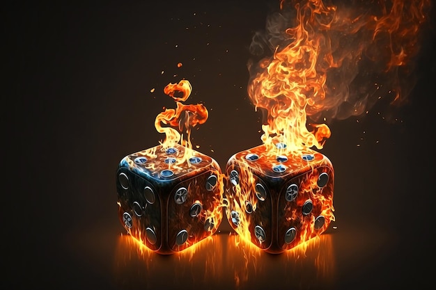 A fireball dice is burning on fire and the words dice are on the side.