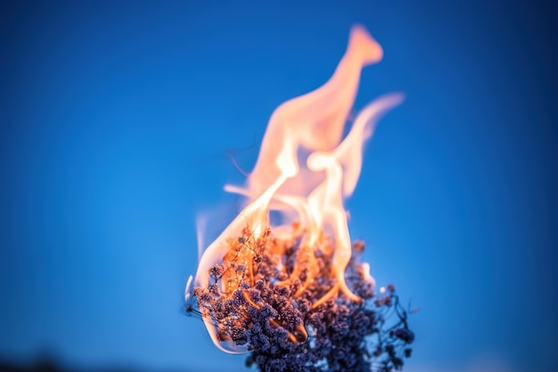 A fireball with a blue background and a blue sky.