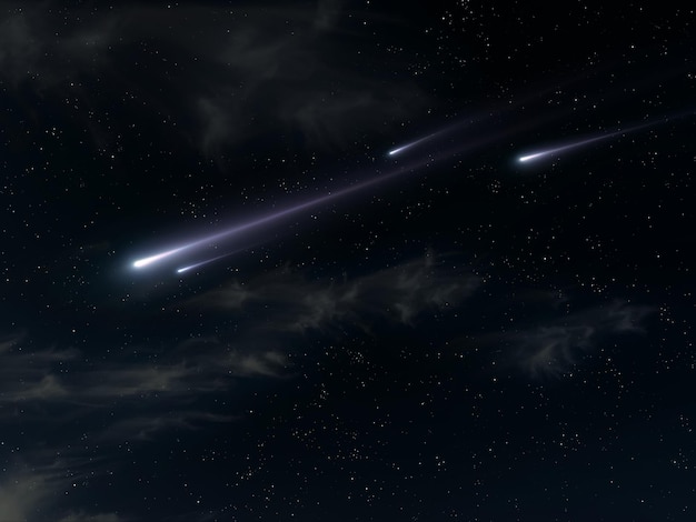 Fireballs light up the night sky Meteor trails isolated Meteorites flashed in the sky Falling stars