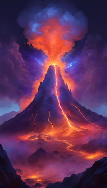 Firebreathing Volcano Realm Fantasy Wallpaper