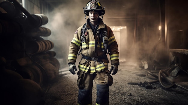 Firefighter A brave man in a firefighter uniform Generative AI