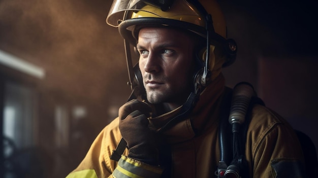 Firefighter A brave man in a firefighter uniform Generative AI