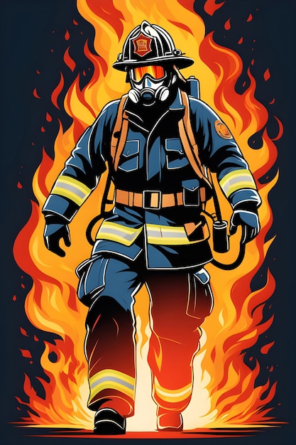 A firefighter heroically battling a raging inferno