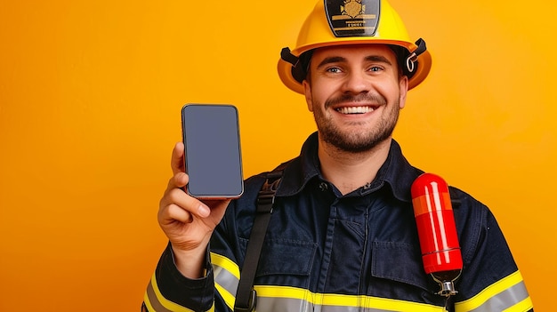 Firefighter Holding Smartphone Mockup