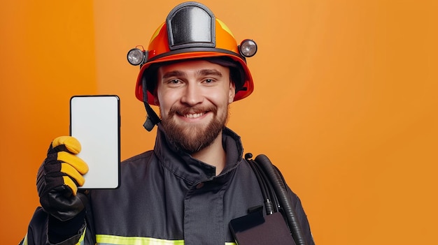 Firefighter Holding Smartphone Mockup