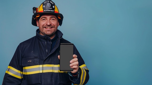 Firefighter Holding Smartphone Mockup