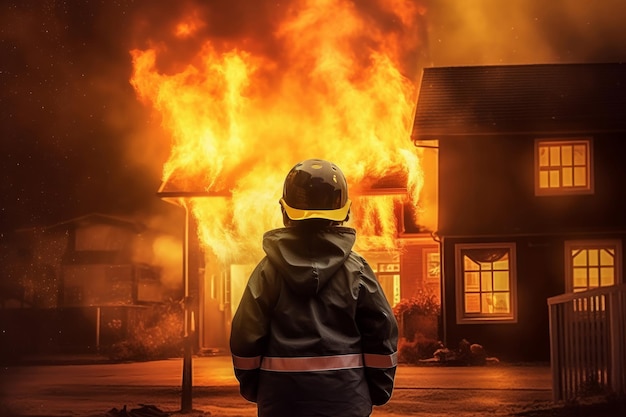 Firefighter kid burning house Generate Ai