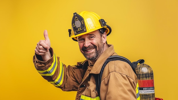 Firefighter Points with Thumb Finger Away Isolated