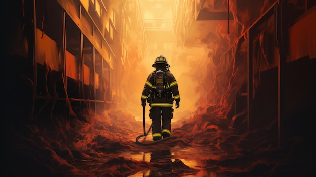 Firefighter Standing in Dark Alley