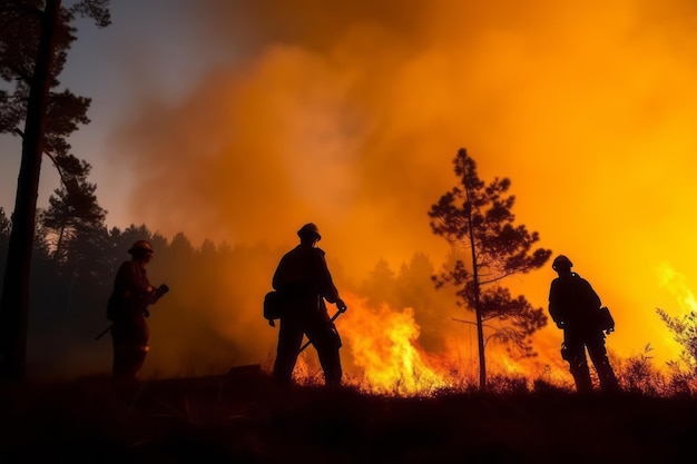 A firefighter stands near a fire with the words firefighters on the side.