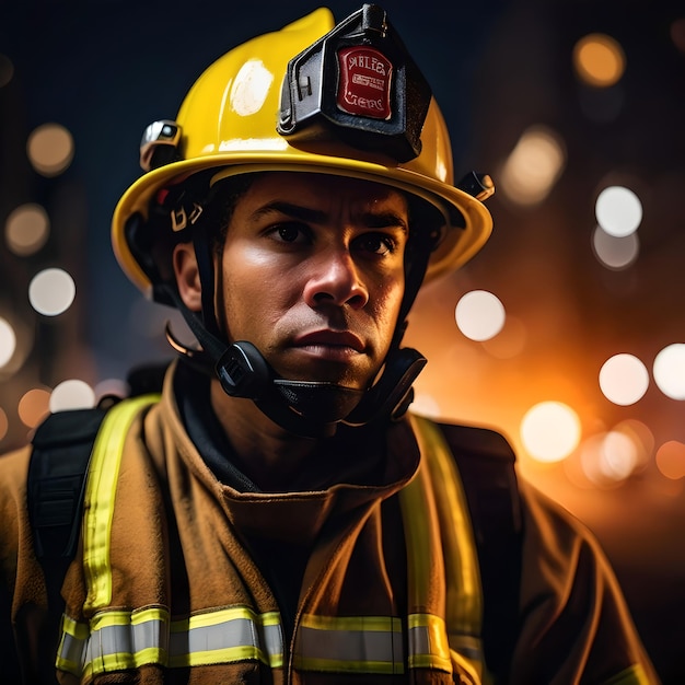 A Firefighter Wearing A Yellow And Black Firefighter Uniform With Helmet