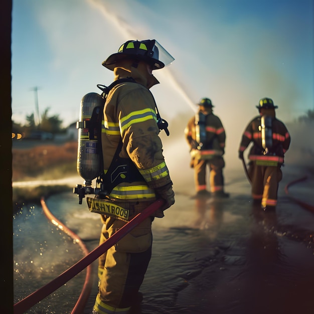 Firefighter with a water hose