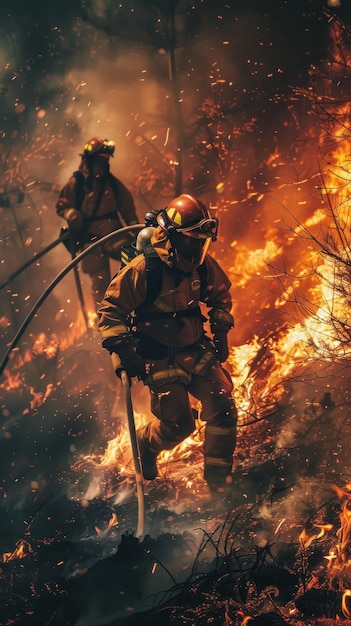 Firefighters in action masterfully managing a wildfire showcasing the essence of bravery and strategy