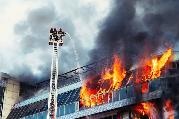 Firefighters extinguish a big fire