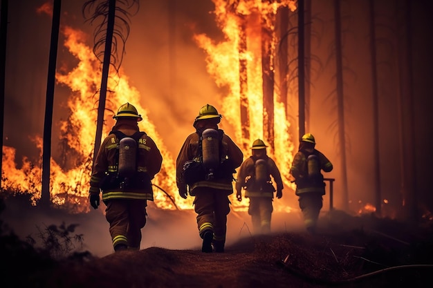 firefighters facing unimaginable danger as they battle a forest fire engulfed in smoke and flames