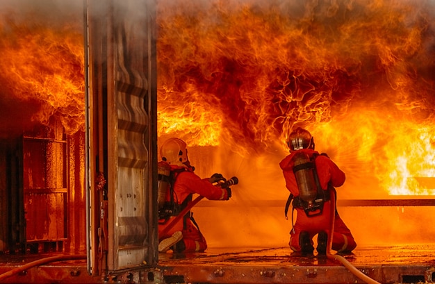 Firefighters fighting a fire