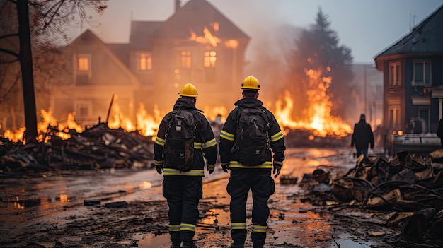 a firefighters at the location of a house fire