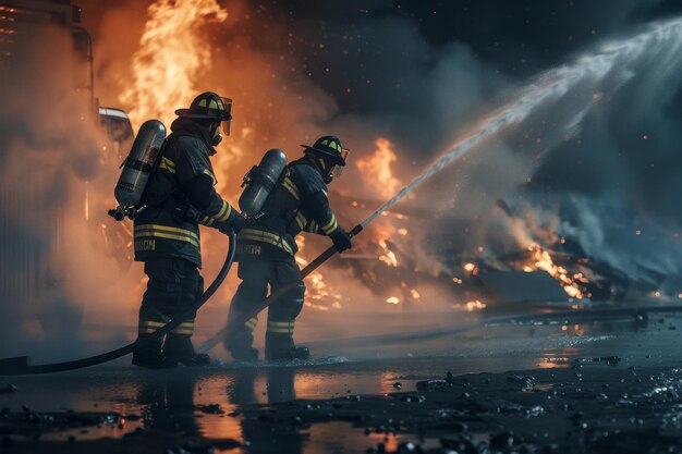 firefighters putting out a fire Generative AI