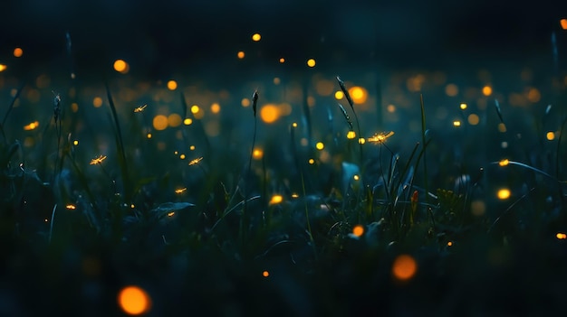 Photo fireflies glowing softly in a dark silent meadow