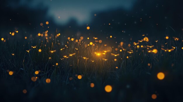 Photo fireflies glowing softly in a dark silent meadow