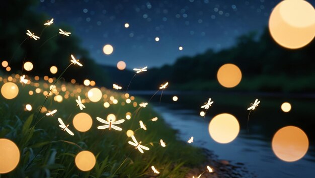 Photo fireflies sheding lights in a forest lombardy italy