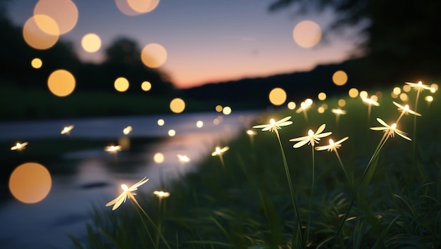 Photo fireflies sheding lights in a forest lombardy italy