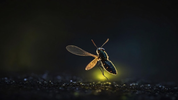 Photo firefly glowing at twilight in the wild